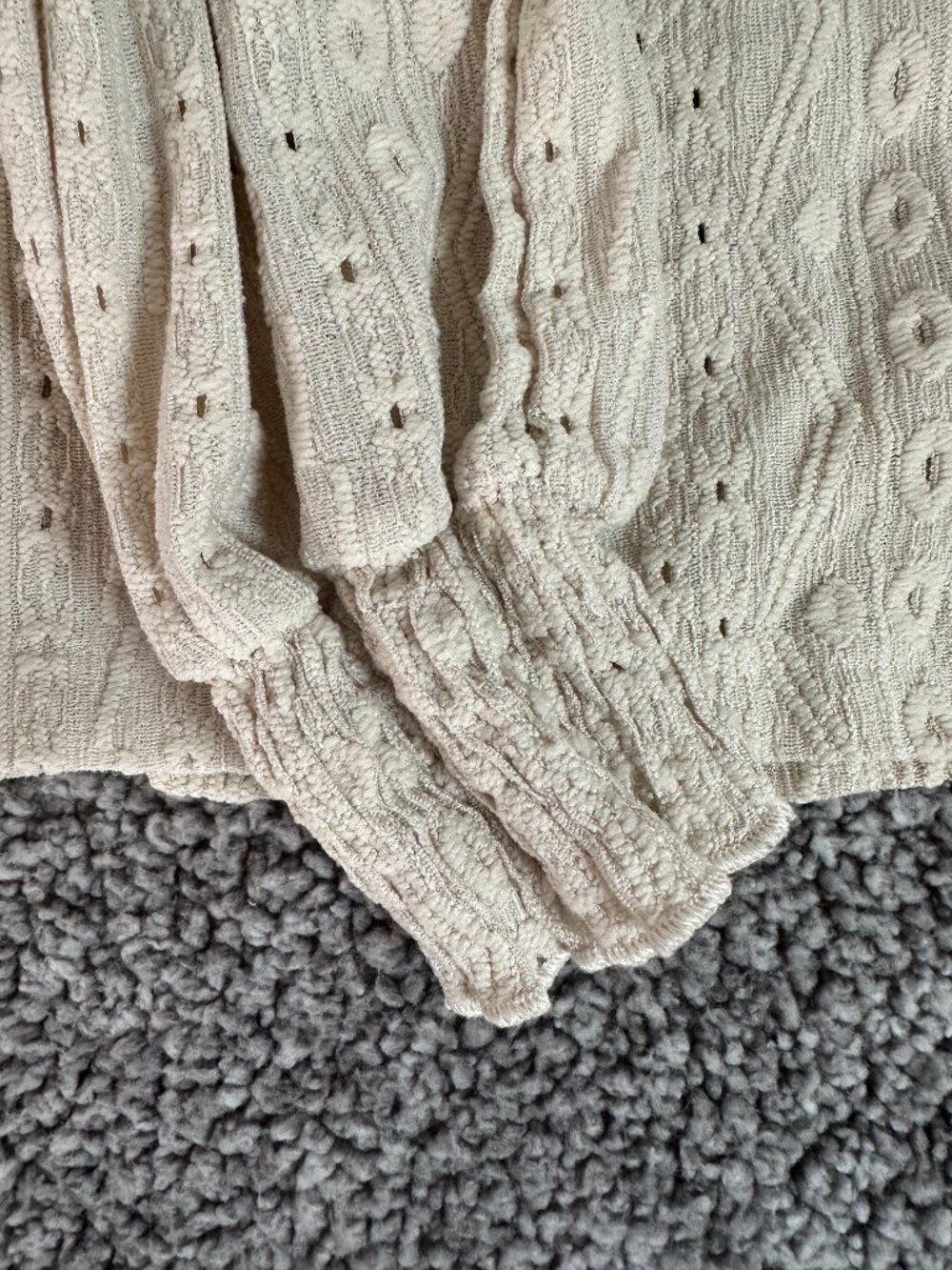 Cream Smocked Mock Neck Textured Blouse Lightweight Cottagecore Grandmacore Top - Picture 8 of 10